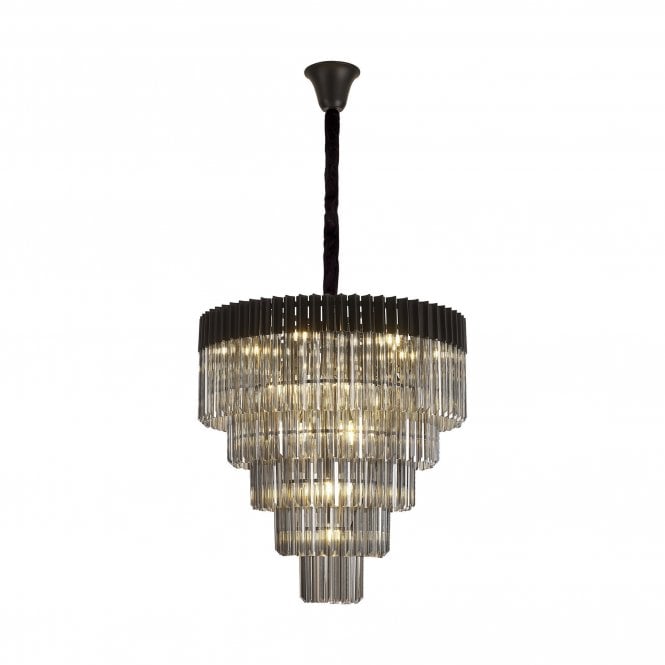 ECHELONS Pendant Round 5 Tier 19 Light E14 | Matt Black/Smoke Glass | Weight: 32.6kg | Handcrafted
