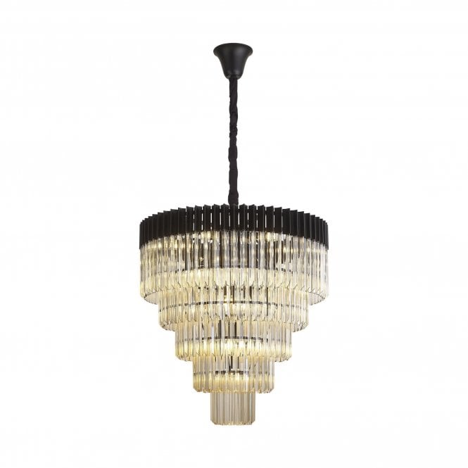 ECHELONS Pendant Round 5 Tier 19 Light | Matt Black/Cognac Glass | Handcrafted