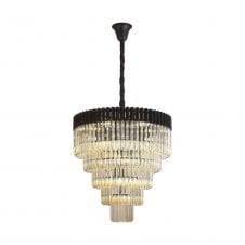 ECHELONS Pendant Round 5 Tier 19 Light | Matt Black/Cognac Glass | Handcrafted