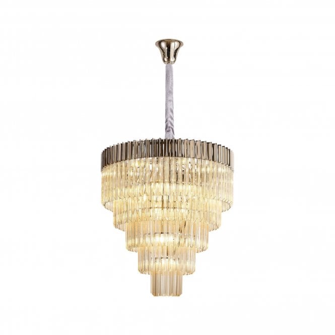 ECHELONS Pendant Round 5 Tier 19 Light | Polished Nickel Cognac Glass