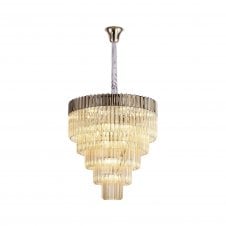 ECHELONS Pendant Round 5 Tier 19 Light | Polished Nickel Cognac Glass