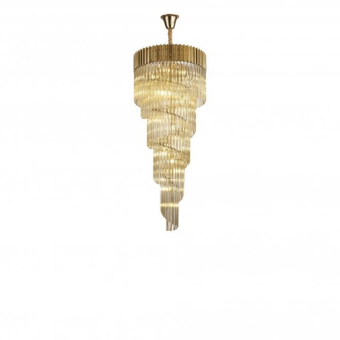 ECHELONS Pendant Round 5 Tier 23 Light | Brass and Cognac Sculpted Glass | Handcrafted