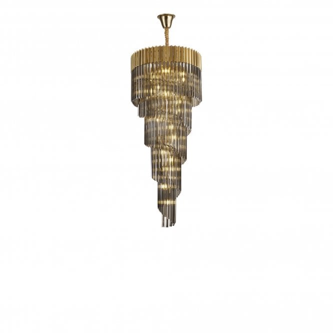 ECHELONS Pendant Round 5 Tier 23 Light | Brass and Smoke Sculpted Glass | Handcrafted