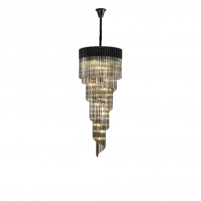 ECHELONS Pendant Round 5 Tier 23 Light | Matt Black and Smoke Sculpted Glass | Handcrafted