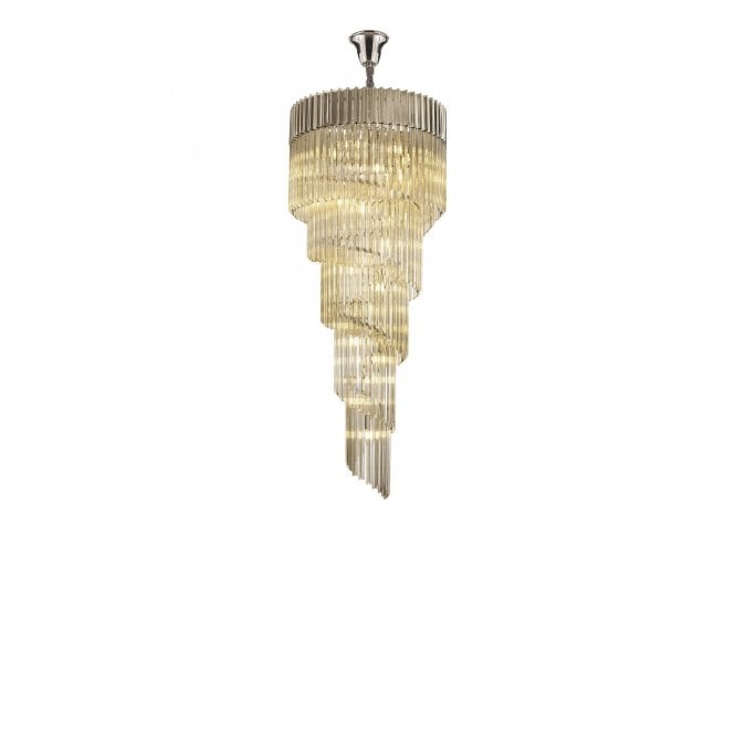 ECHELONS Pendant Round 5 Tier 23 Light | Polished Nickel and Cognac Sculpted Glass | Handcrafted
