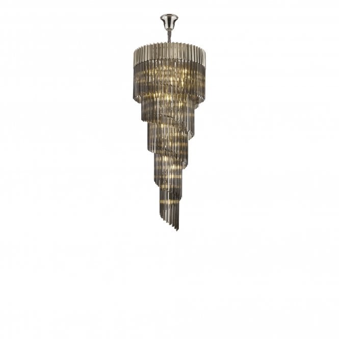 ECHELONS Pendant Round 5 Tier 23 Light | Polished Nickel and Smoke Sculpted Glass | Handcrafted