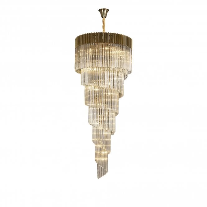 ECHELONS Pendant Round 7 Tier 31 Light | Brass and Cognac Sculpted Glass | Handcrafted