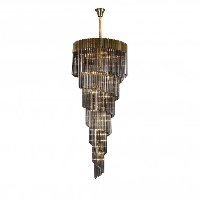 ECHELONS Pendant Round 7 Tier 31 Light | Brass and Smoke Sculpted Glass | Handcrafted
