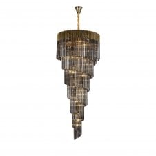 ECHELONS Pendant Round 7 Tier 31 Light | Brass and Smoke Sculpted Glass | Handcrafted