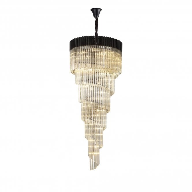 ECHELONS Pendant Round 7 Tier 31 Light | Matt Black and Cognac Sculpted Glass | Handcrafted