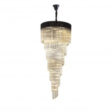 ECHELONS Pendant Round 7 Tier 31 Light | Matt Black and Cognac Sculpted Glass | Handcrafted