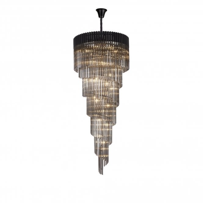 ECHELONS Pendant Round 7 Tier 31 Light | Matt Black and Smoke Sculpted Glass | Handcrafted