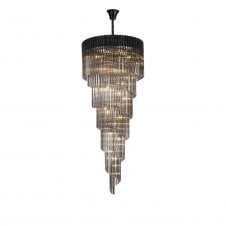 ECHELONS Pendant Round 7 Tier 31 Light | Matt Black and Smoke Sculpted Glass | Handcrafted
