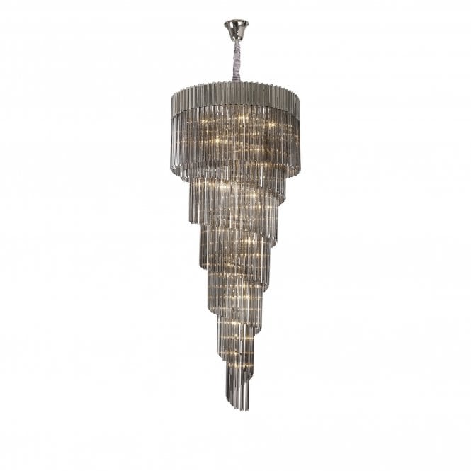 ECHELONS Pendant Round 7 Tier 31 Light | Polished Nickel and Smoke Sculpted Glass | Handcrafted