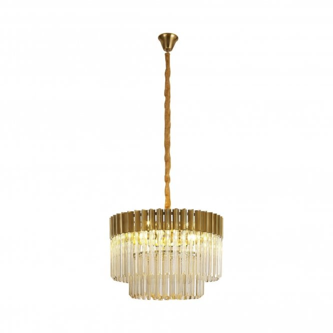 ECHELONS Pendant Round 8 Light | Brass Cognac Sculpted Glass | Handcrafted