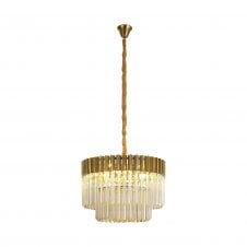 ECHELONS Pendant Round 8 Light | Brass Cognac Sculpted Glass | Handcrafted