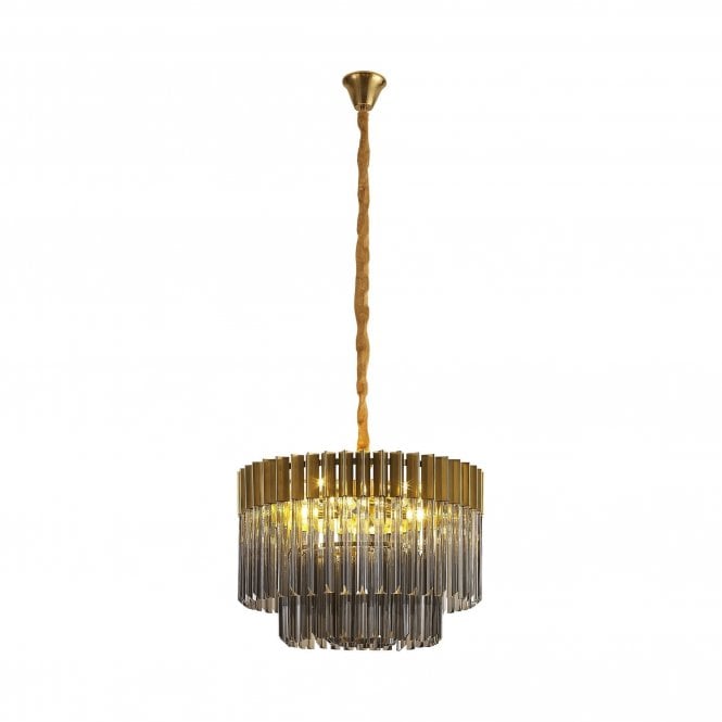 ECHELONS Pendant Round 8 Light | Brass Smoke Sculpted Glass | Handcrafted