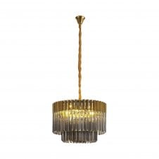 ECHELONS Pendant Round 8 Light | Brass Smoke Sculpted Glass | Handcrafted