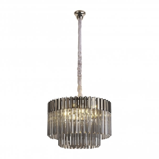 ECHELONS Pendant Round 8 Light | Polished Nickel/Smoke Glass | Handcrafted