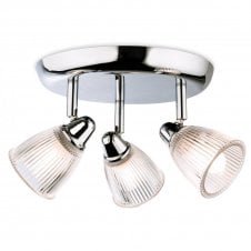 ECHO 3 Light Flush Ceiling Bathroom Light Chrome with Clear Ribbed Glass