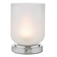 polished chrome touch lamp with frosted ribbed glass shade rechargeable LED