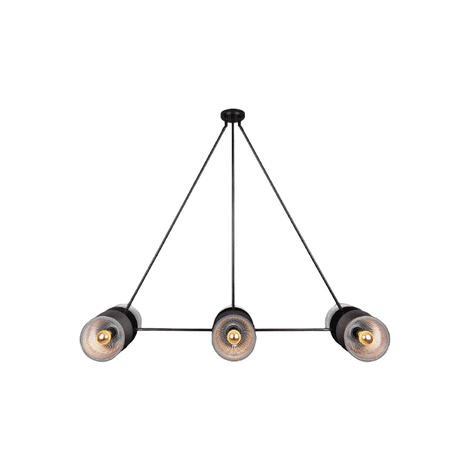 ECLIPSE Matte Black and Holophane Glass Dish Chandelier