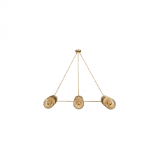 ECLIPSE Satin Brass and Holophane Glass Dish Chandelier