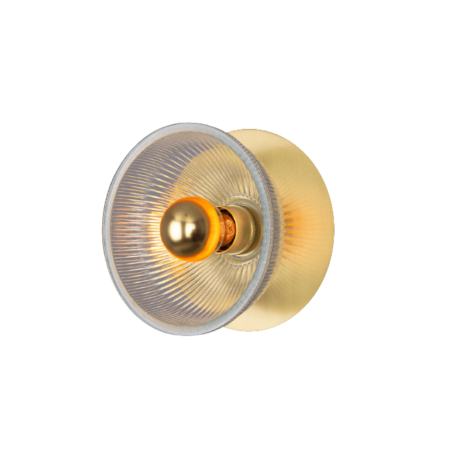 ECLIPSE Satin Brass and Holophane Glass Dish Wall Light