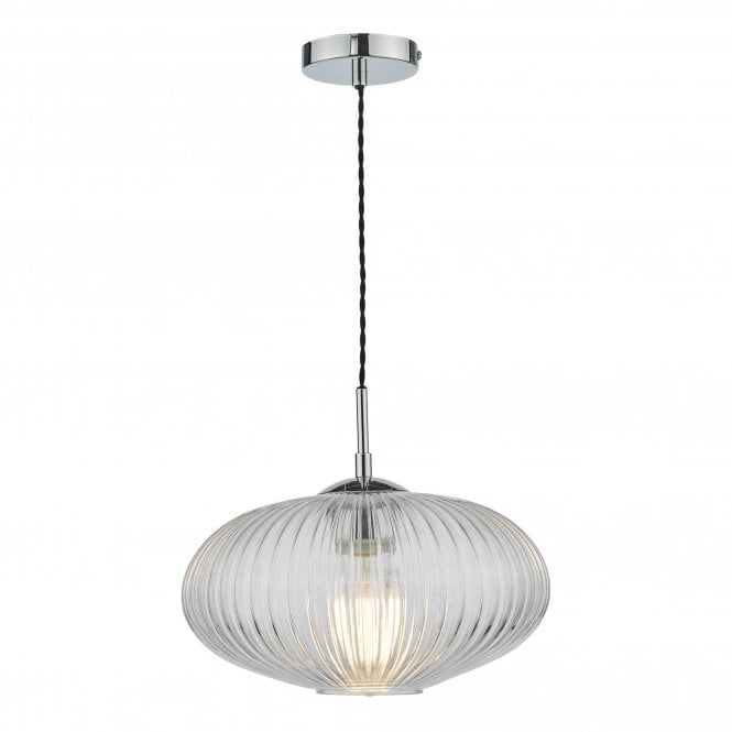 EDMOND Single Ceiling Pendant Light in Polished Chrome with Ribbed Glass