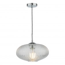 EDMOND Single Ceiling Pendant Light in Polished Chrome with Ribbed Glass
