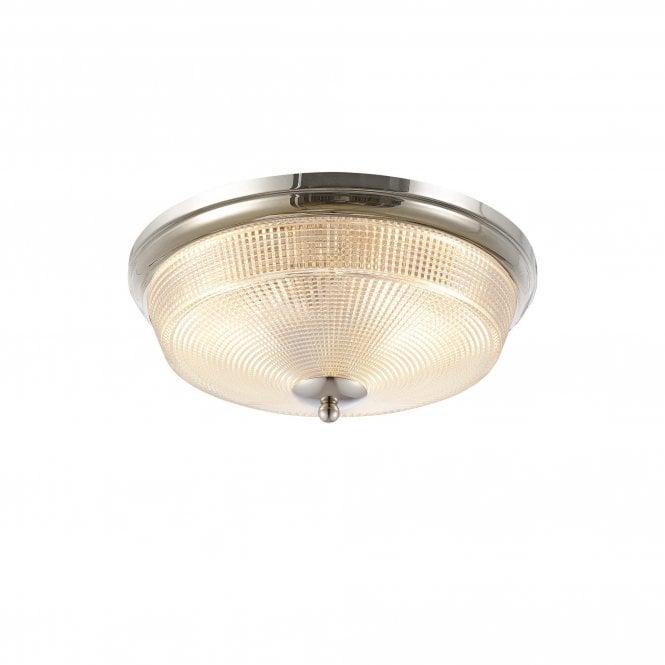 EDWARD 2 Light E27 Flush Ceiling Light | IP44 | Polished Nickel and Prismatic Glass