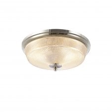 EDWARD 2 Light E27 Flush Ceiling Light | IP44 | Polished Nickel and Prismatic Glass