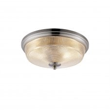 EDWARD 2 Light E27 Flush Ceiling Light | IP44 | Satin Nickel and Prismatic Glass