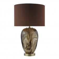 brown glass marble effect table lamp with brown shade