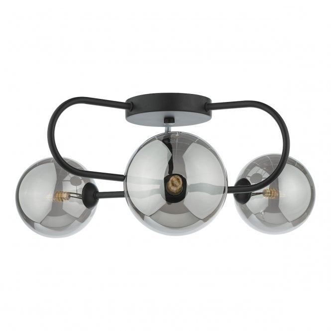 EISSA 3 Light Semi Flush Ceiling Light in Matte Black and Smoked Glass