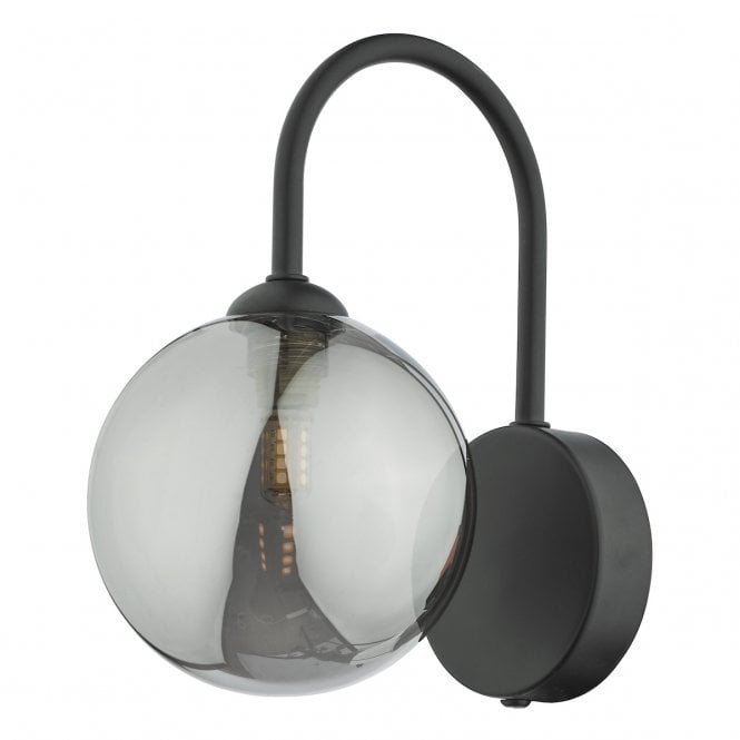 EISSA Matte Black Wall Light with Smoked Glass Globe