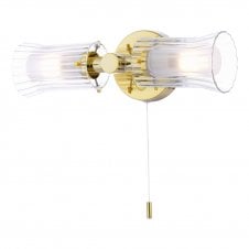 IP44 Bathroom Wall Light in Polished Gold with Ribbed Glass Shades