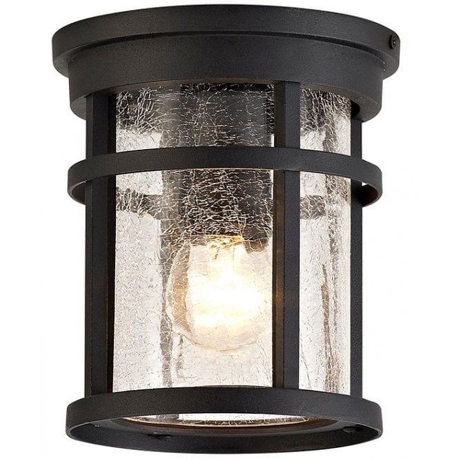 ELLIS outdoor flush ceiling light in black with crackled glass