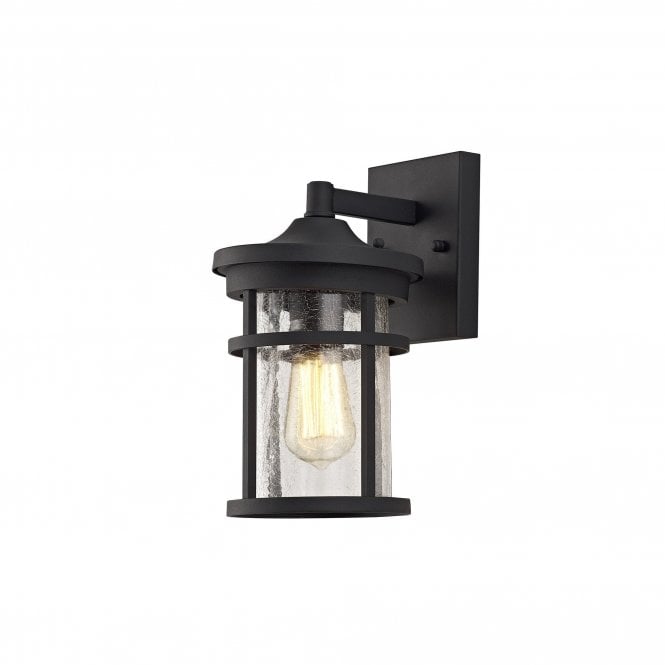 ELLIS traditional outdoor wall lantern in black with clear crackled glass