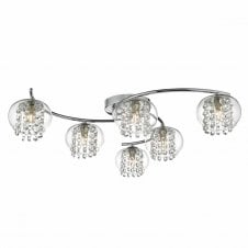 ELMA 6 light chrome flush ceiling light with glass shades
