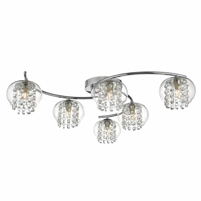 ELMA 6 light chrome flush ceiling light with glass shades