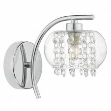 ELMA polished chrome wall light with glass shade and crystal glass bead detail