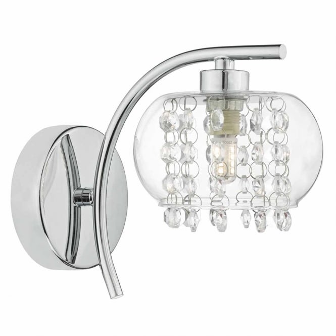 ELMA polished chrome wall light with glass shade and crystal glass bead detail