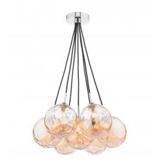  7 Light Cluster Pendant in Chrome with Champagne Dimpled Glass Globe Shades