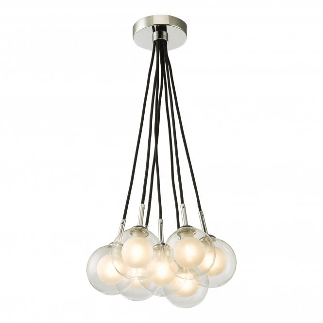 ELPIS 7 Light Cluster Pendant in Chrome with Clear Glass and Opal Inner Shades