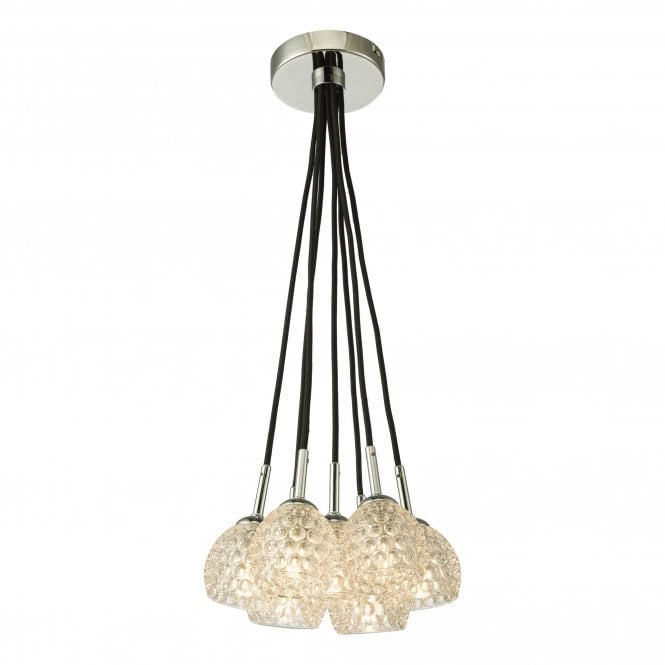 ELPIS 7 Light Cluster Pendant in Chrome with Dimpled Glass Shades