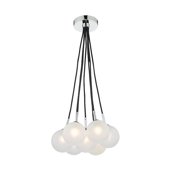 ELPIS 7 Light Cluster Pendant in Chrome with Opal Glass Globe Shades