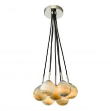 chrome ceiling light with planet glass shades,