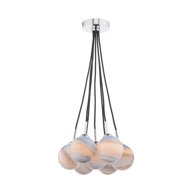 ELPIS 7 Light Cluster Pendant in Chrome with Planet Glass (10cm)