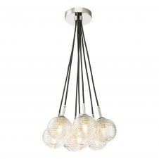 chrome ceiling light with ribbed glass shades,